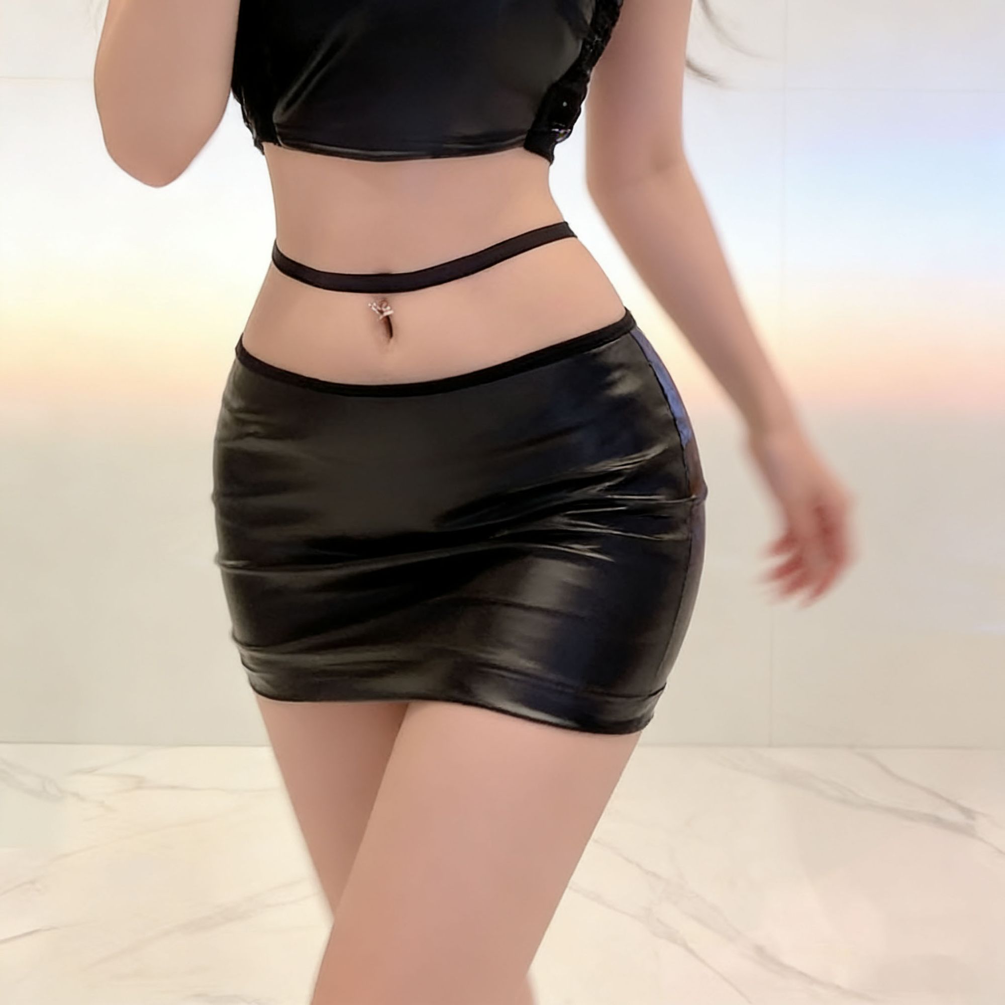 Summer Clothing Wraps - Koreanische Mode Sexy Damen Verführerischer PU-Wickelrock